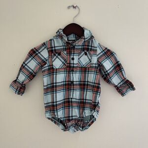 OshKosh B’Gosh Baby Boy Flannel Plaid Cotton Romper, Blue/Red- 24M